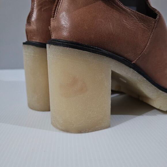 Free People Jesse Ankle Boot Womens EU 41 Tan Leather Cutout Chunky Platform - Picture 9 of 16